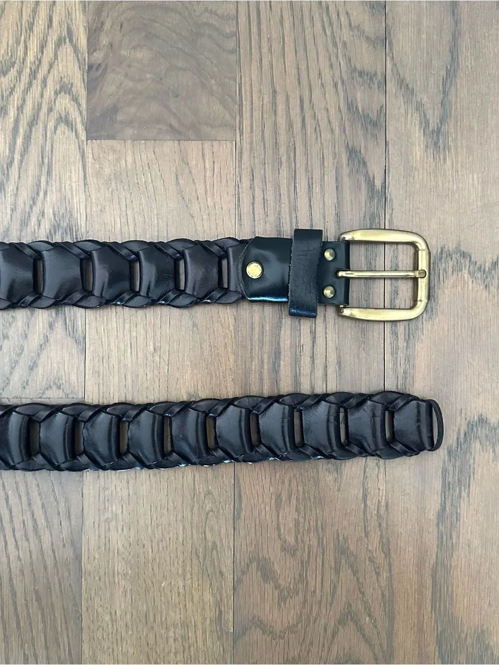 Vintage Tito Roni Italian Interlocked Woven Leather Belt Brass Buckle Black M